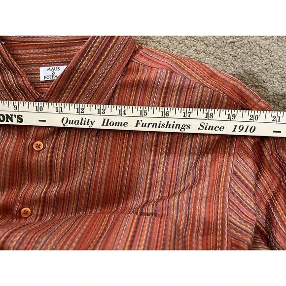 New Maus Hoffman Woven Sport Shirt Red Gold Blended Strip Long Sleeve XXL $325